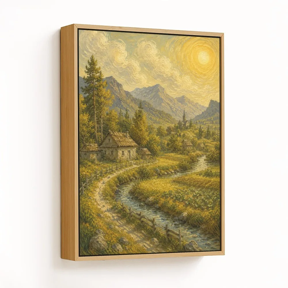 Impressionism Sunny Village Landscape – Vastu Energy Wall Decor, West, For Prosperity and Stability.