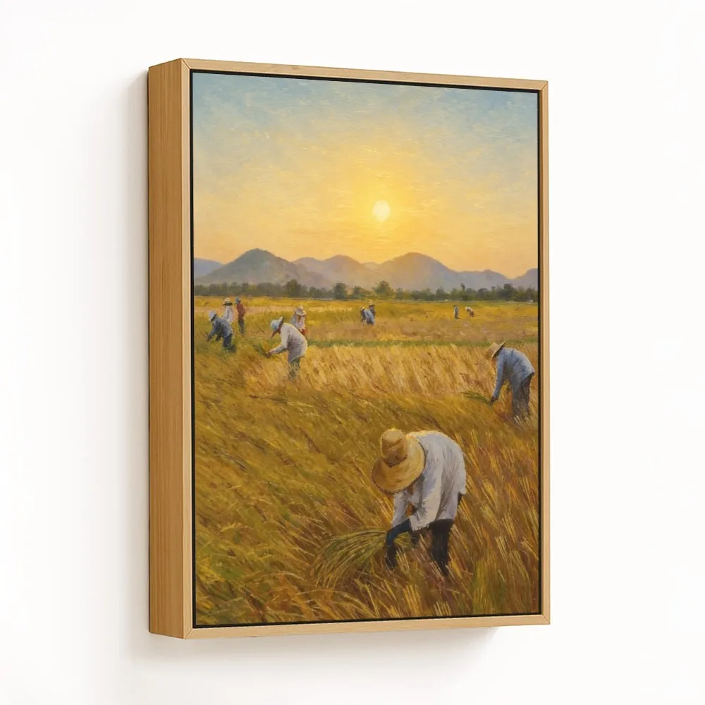 Impressionism Farmers Harvesting Rice – Vastu Energy Home Decor, West, For Prosperity and Stability.