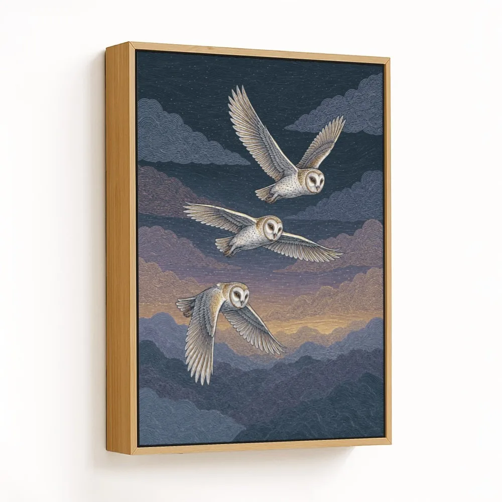 Twilight Barn Owls – Vastu Shastra Space Decor, West, For Wisdom and Prosperity