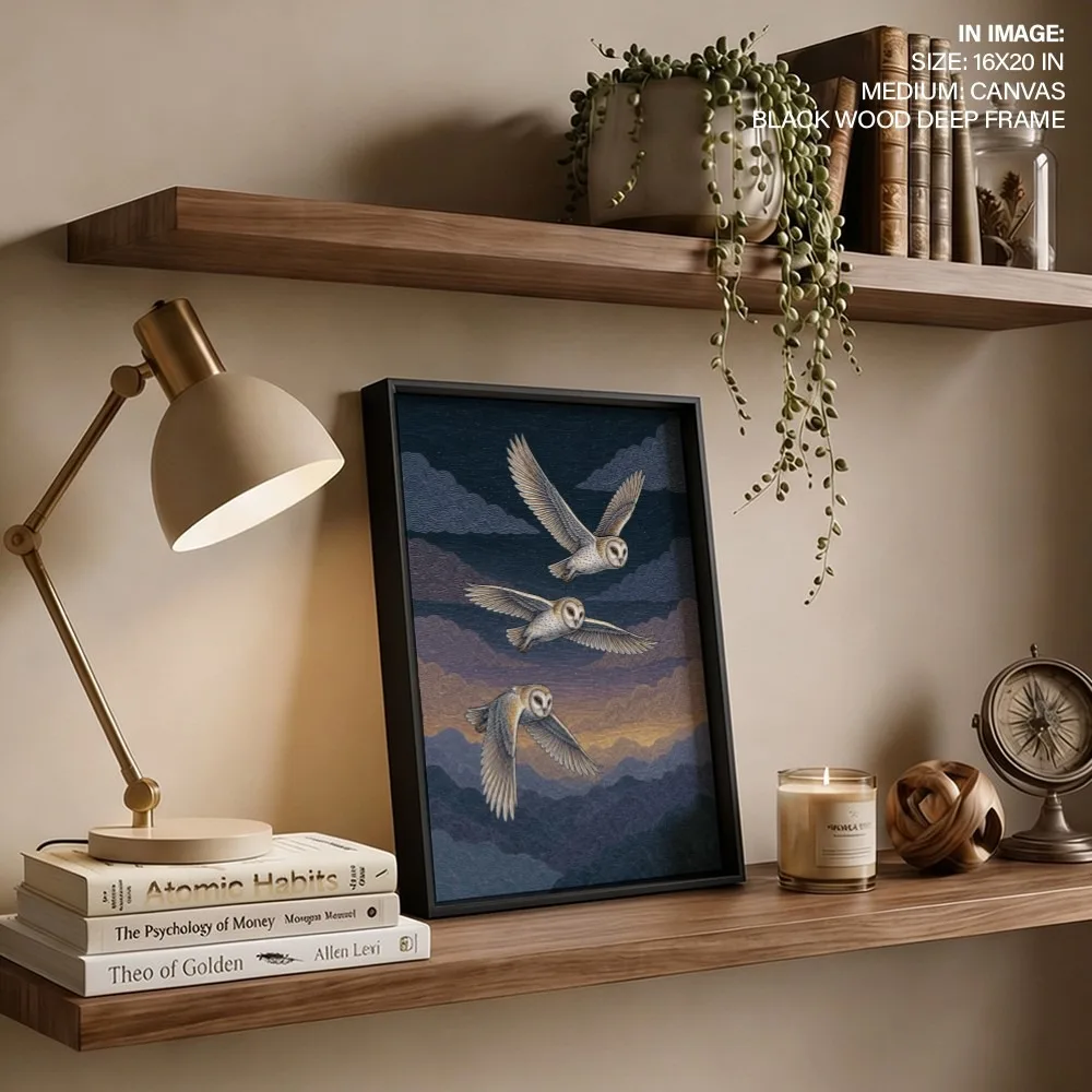 Twilight Barn Owls – Vastu Shastra Space Decor, West, For Wisdom and Prosperity