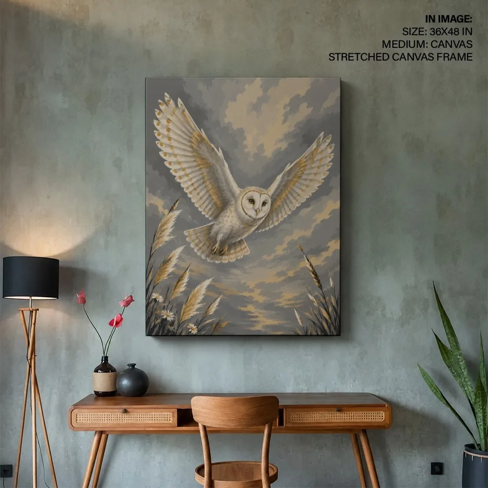 Golden Hour Barn Owl – Vastu Energy Wall Art, West, For Wisdom and Prosperity