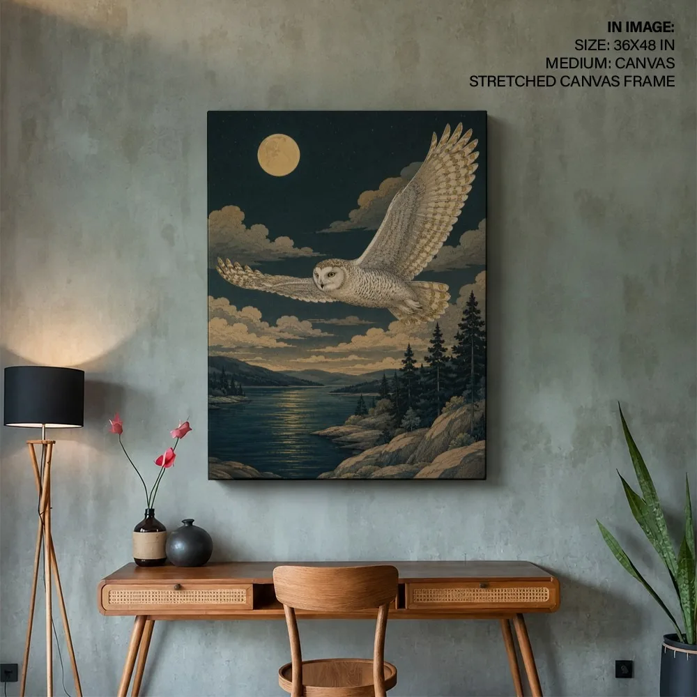 Moonlit Snowy Owl – Vastu Shastra Space Decor, West, For Wisdom and Prosperity