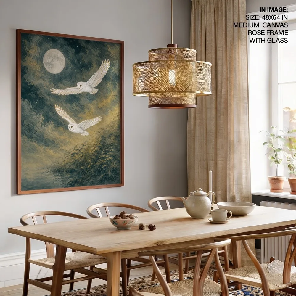 Moonlit Barn Owls – Vastu Energy Home Decor, West, For Wisdom and Prosperity