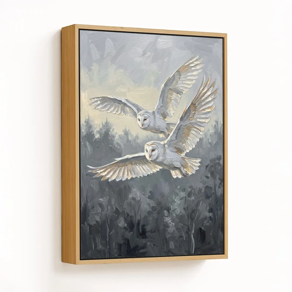 Barn Owls' Twilight Flight – Vastu Shastra Art, West, For Wisdom and Prosperity