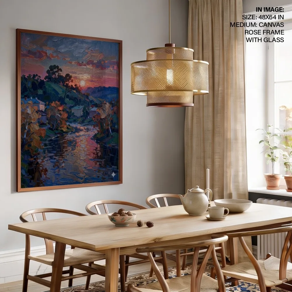 Luminous River Sunset – Vastu Energy Wall Art, West, For Fulfillment and Tranquility
