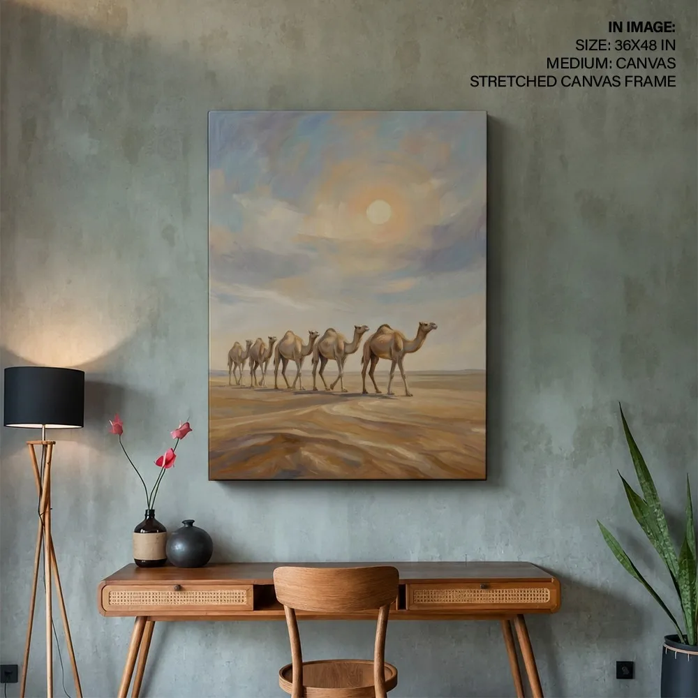 Luminous Desert Camels – Vastu Energy Wall Art, West, For Endurance and Prosperity