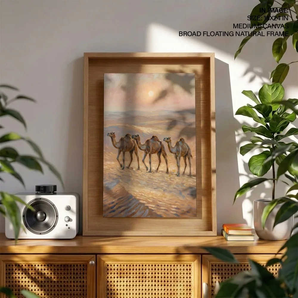 Golden Desert Camels – Vastu Energy Wall Art, West, For Endurance and Prosperity