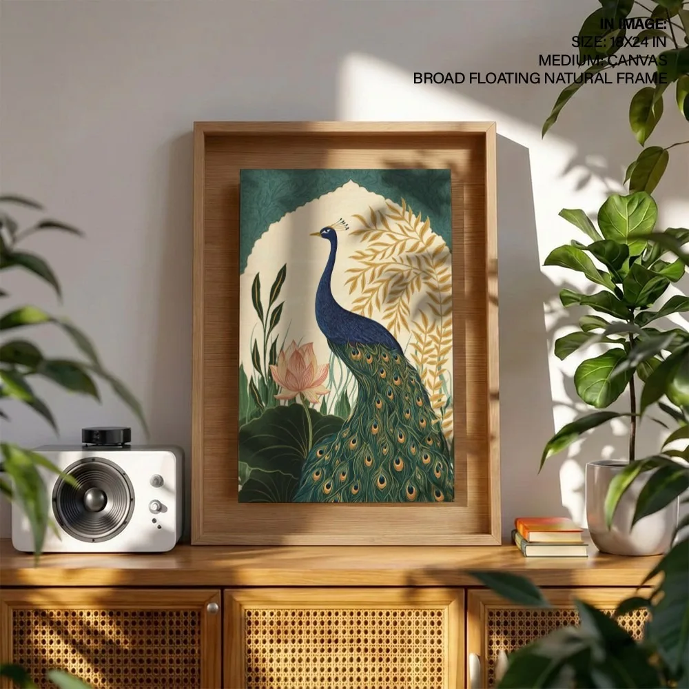 Mughal Peacock and Lotus – Vastu Energy Wall Art, Southeast, For Passion and Vitality