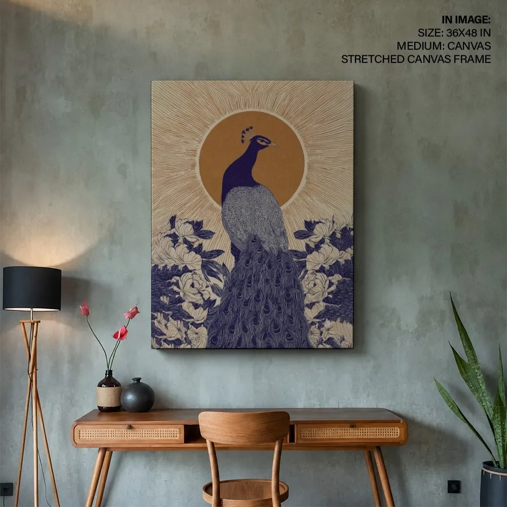 Art Deco Peacock and Peonies – Vastu Wall Hanging, Southeast, For Passion and Vitality