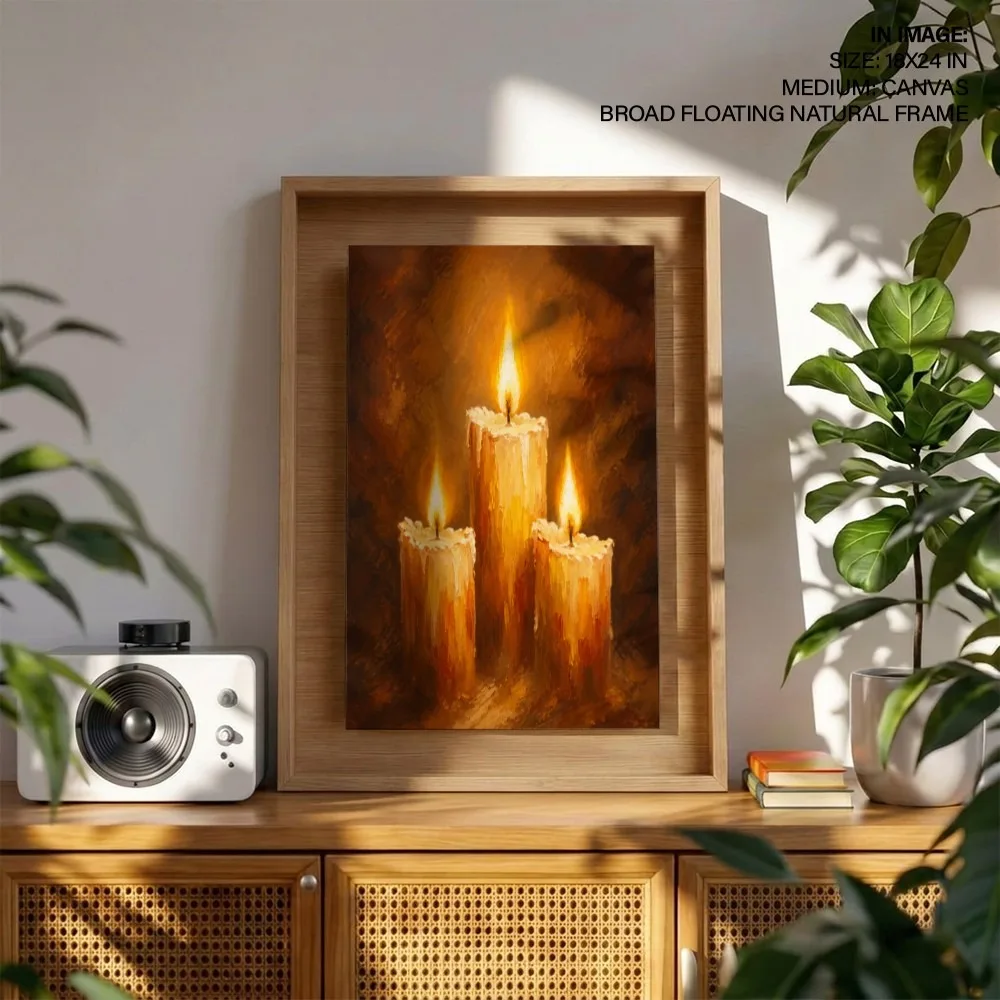 Romantic Three Lit Candles – Vastu Shastra Art, Southeast, For Vitality and Liquidity.
