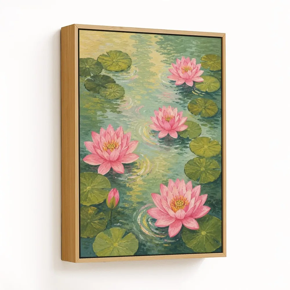 Impressionism Pink Water Lilies – Vastu Energy Home Decor, Southeast, For Prosperity and Harmony