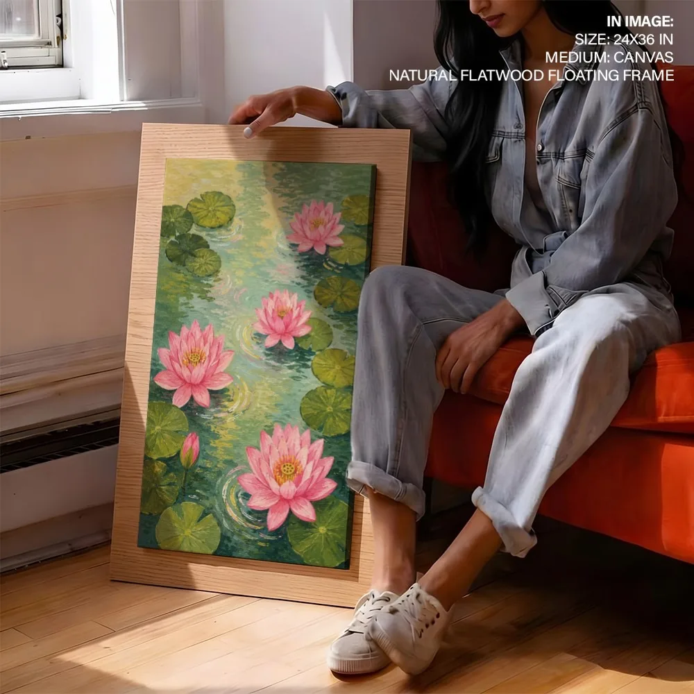 Impressionism Pink Water Lilies – Vastu Energy Home Decor, Southeast, For Prosperity and Harmony