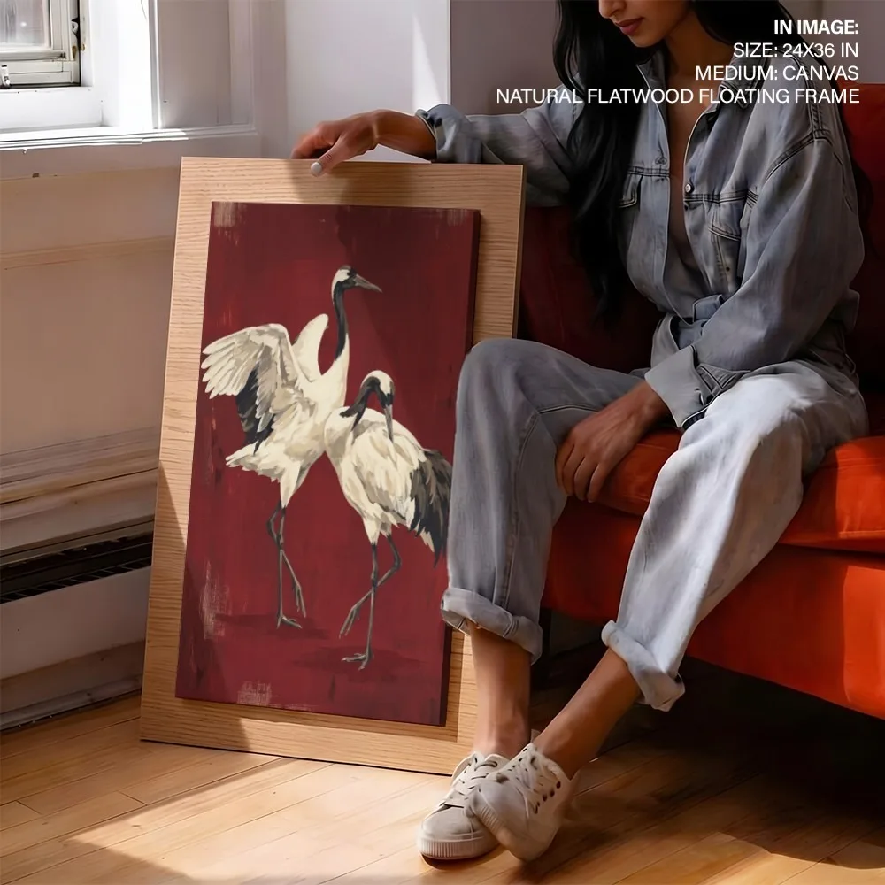Oriental Cranes on Red – Vastu Energy Home Decor, Southwest, For Fidelity and Harmony