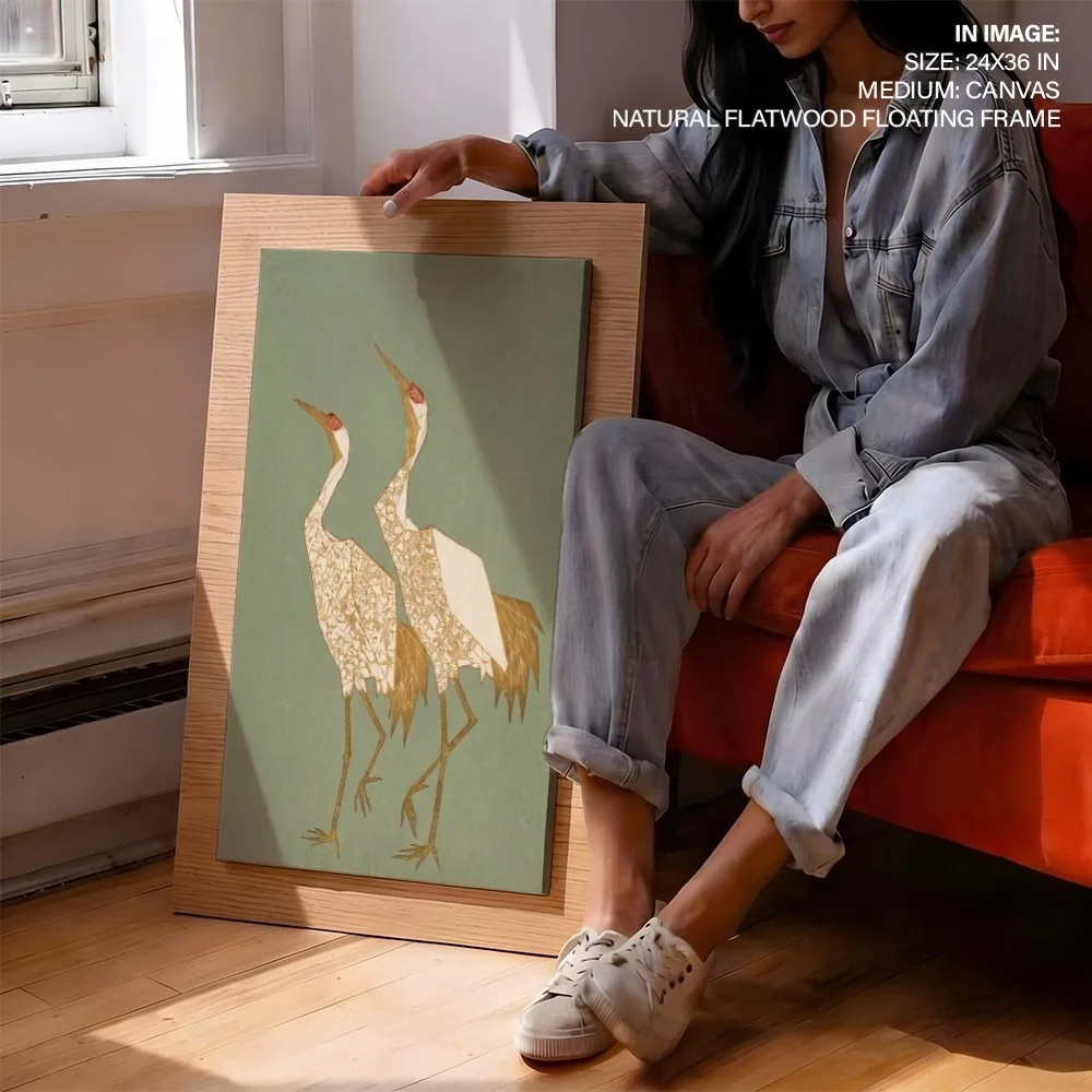 Art Deco Two Cranes – Vastu Energy Wall Art, Southwest, For Fidelity and Harmony