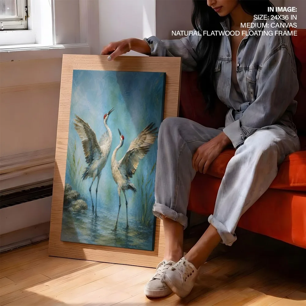 Impressionism Two Cranes Wings Spread – Vastu Shastra Art, Southwest, For Fidelity and Harmony