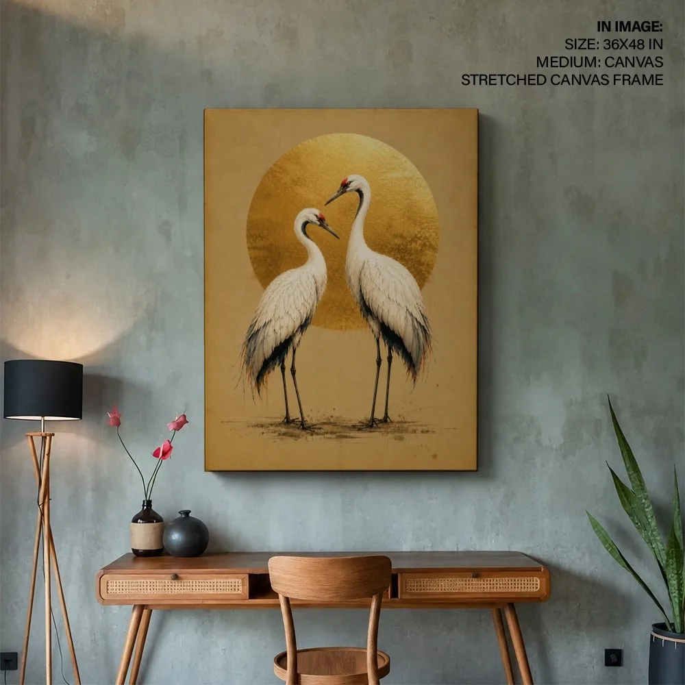 Oriental White Cranes Golden Circle – Vastu Wall Hanging, Southwest, For Fidelity and Harmony