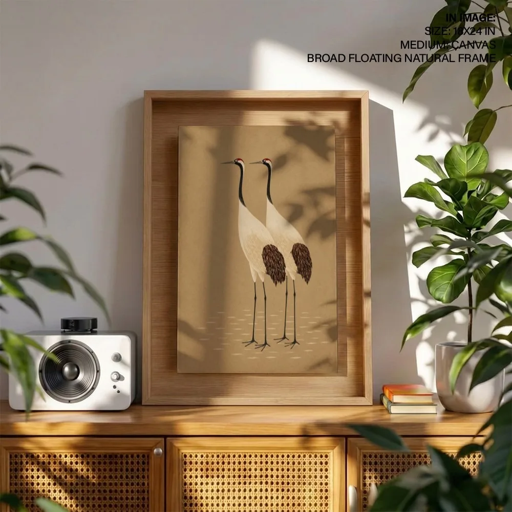 Oriental Two Red-crowned Cranes – Vastu Shastra Art, Southwest, For Fidelity and Harmony