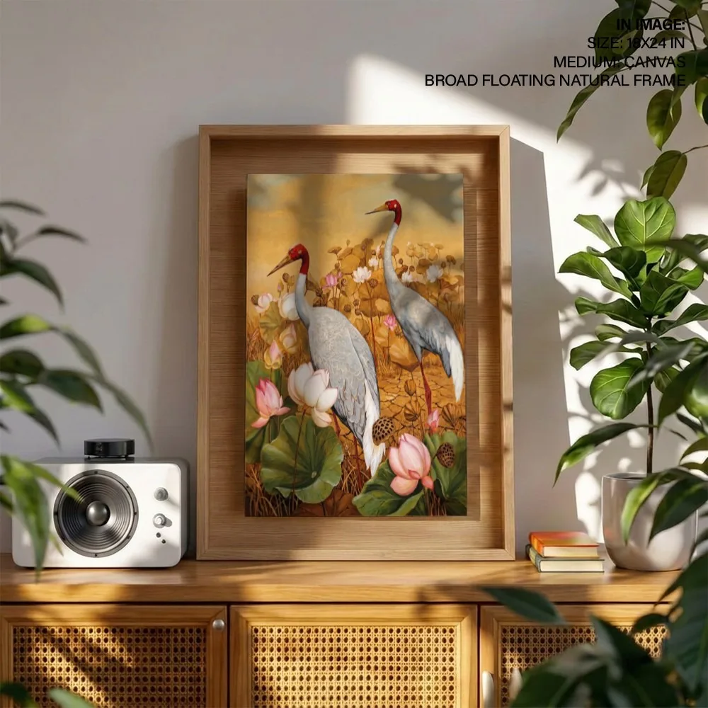 Nature Sarus Cranes and Lotuses – Vastu Energy Wall Decor, Southwest, For Fidelity and Harmony