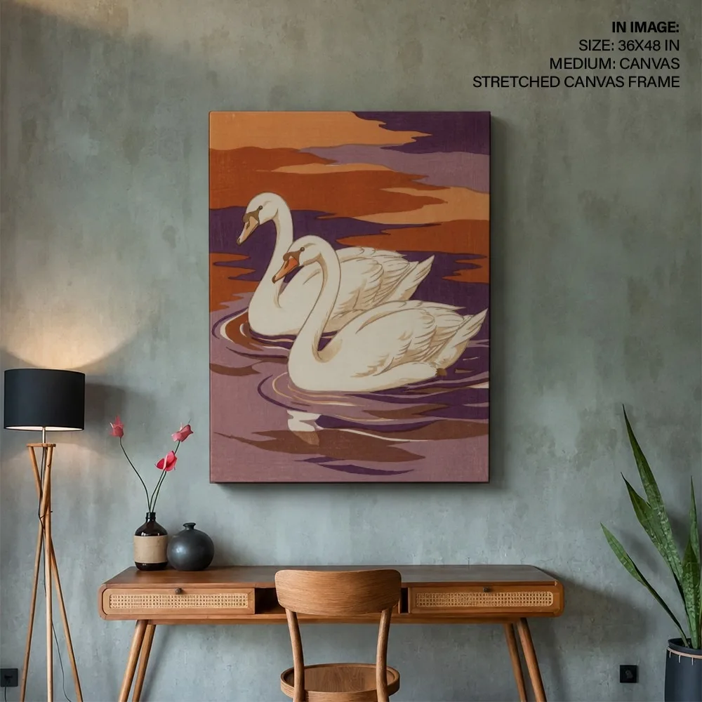Oriental Two Swans Swimming – Vastu Energy Wall Art, Southwest, For Fidelity and Harmony