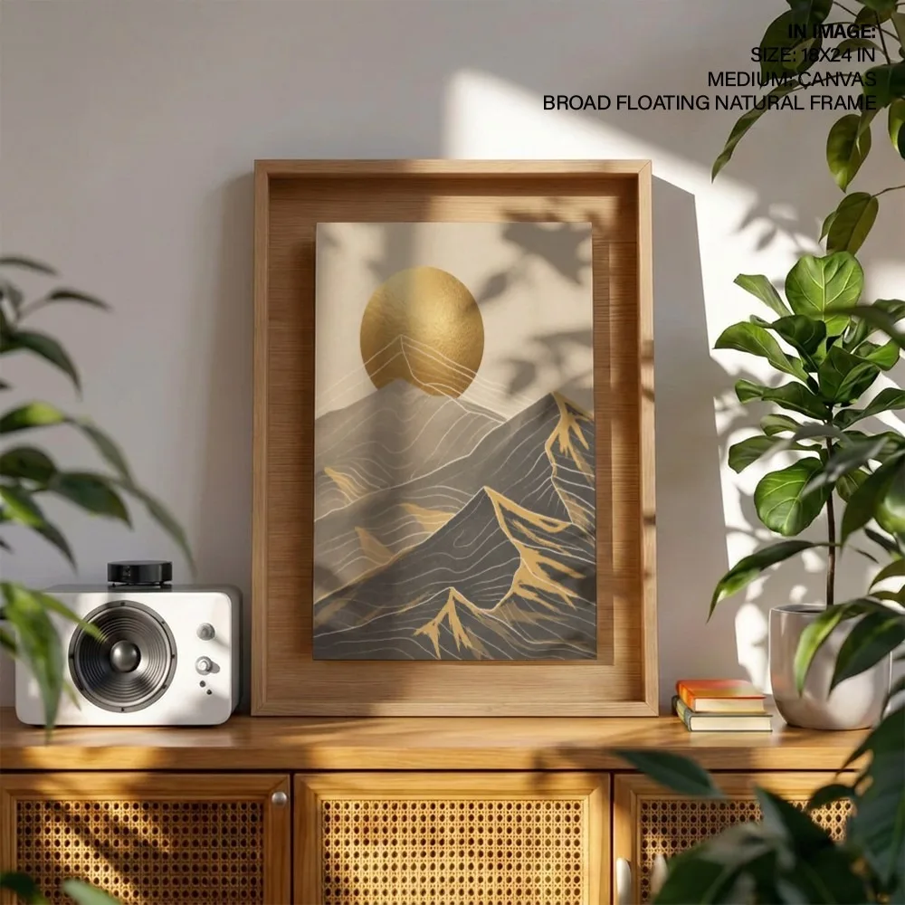 Contemporary Golden Sun and Mountains – Vastu Home Decor, Southwest, For Stability and Support