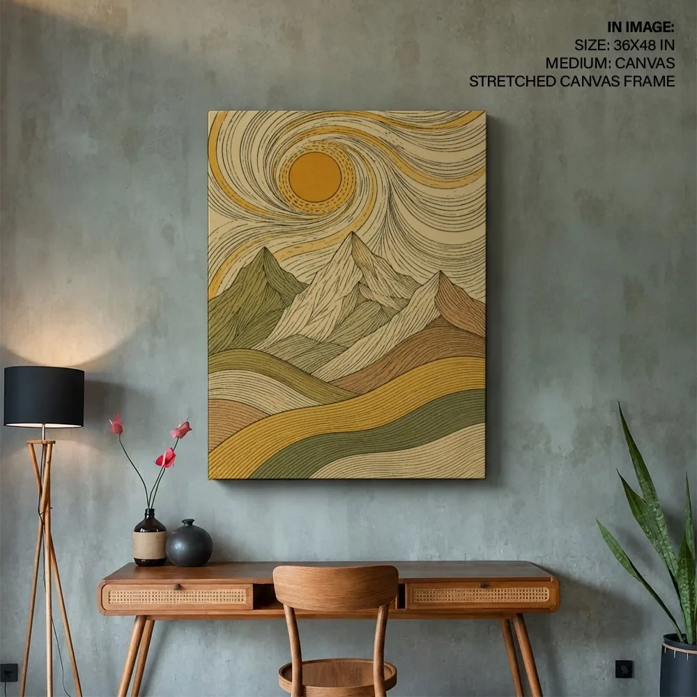 Art Nouveau Swirling Mountain Landscape – Vastu Energy Home Decor, Southwest, For Stability and Support
