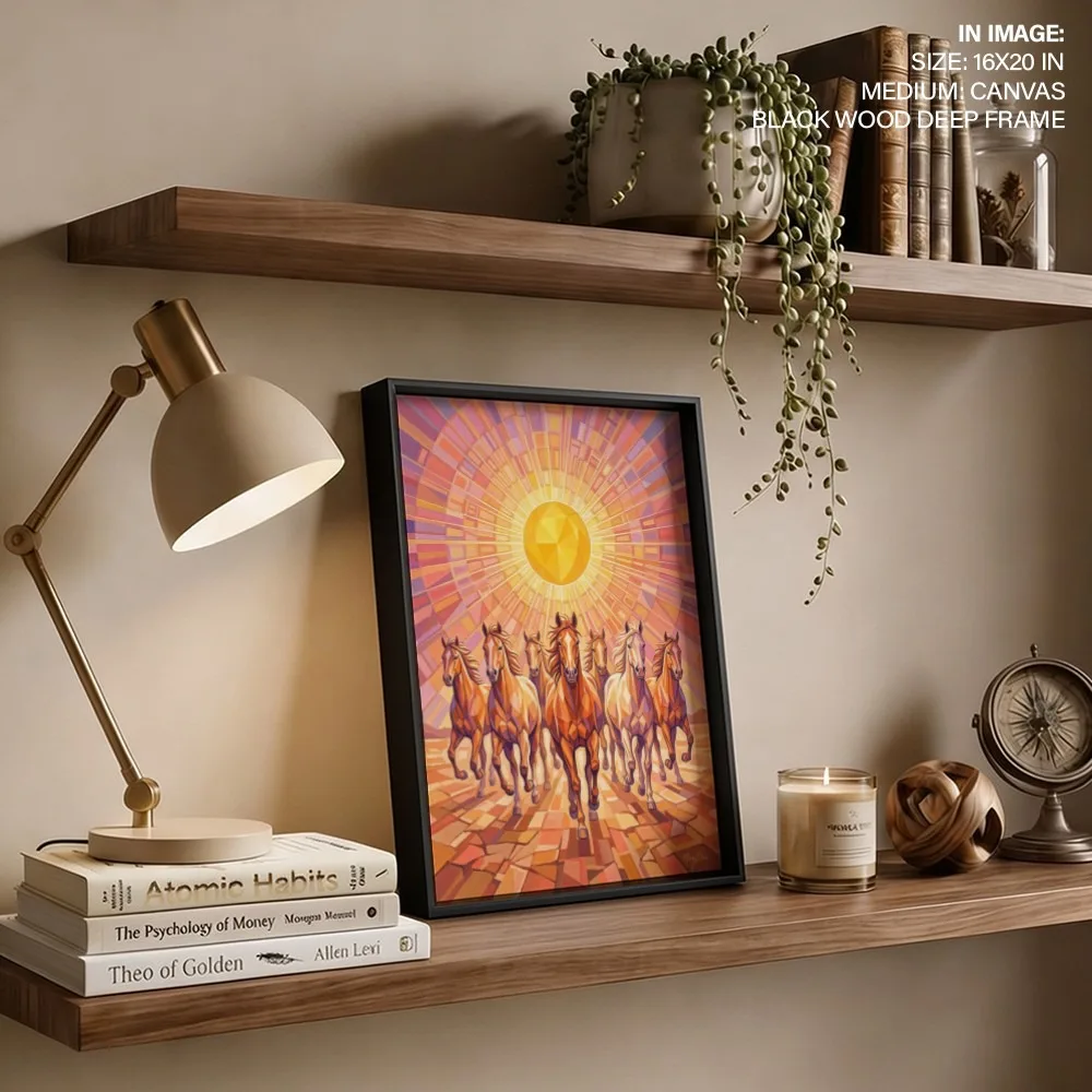 Art Deco Seven Running Horses – Vastu Energy Wall Art, South, For Fame and Power