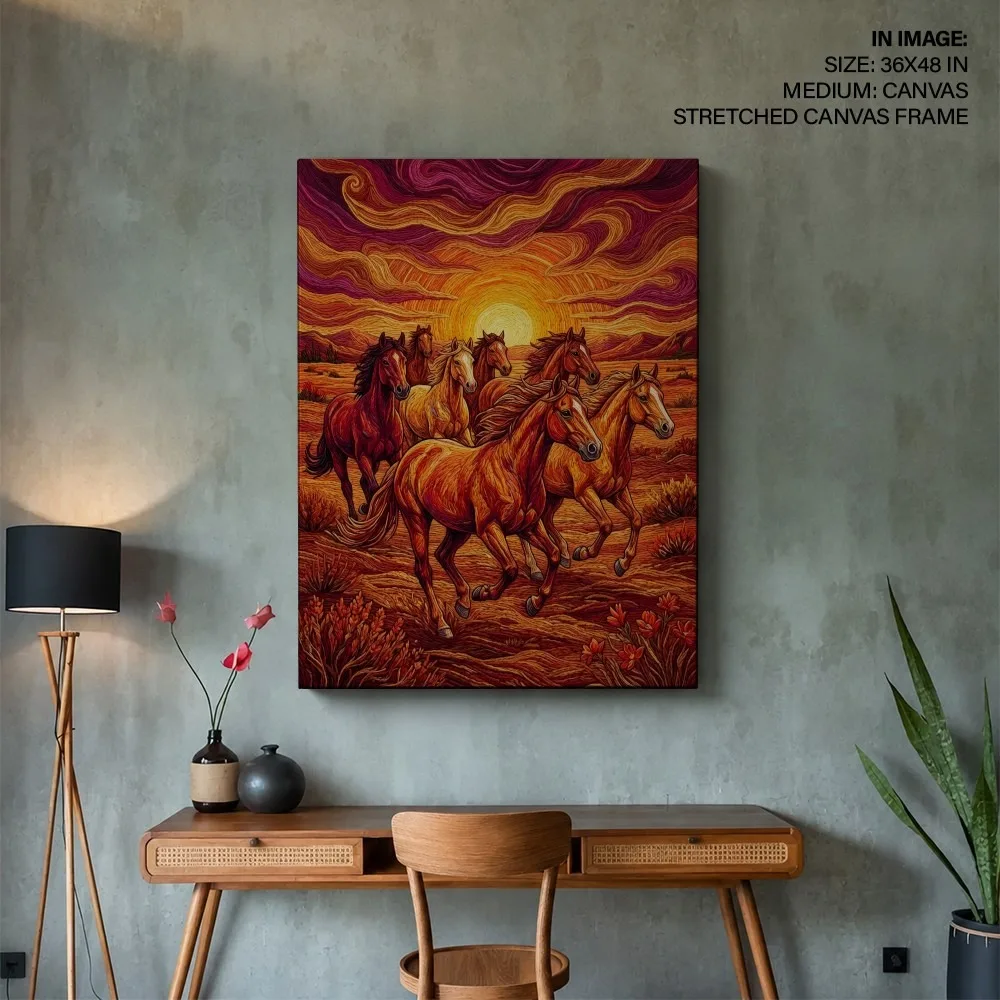 Bohemian Seven Running Horses – Vastu Energy Home Decor, South, For Fame and Power