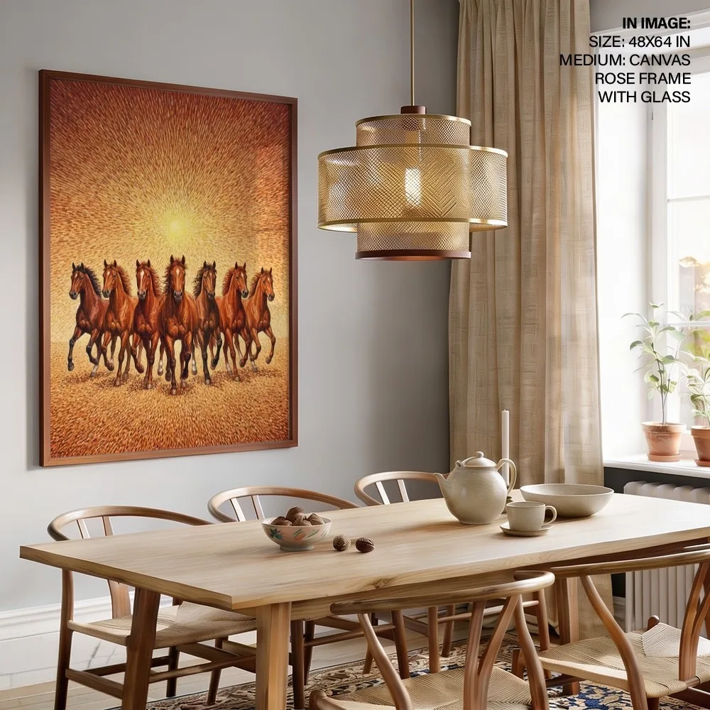 Art Deco Seven Horses Sunburst – Vastu Energy Home Decor, South, For Fame and Power