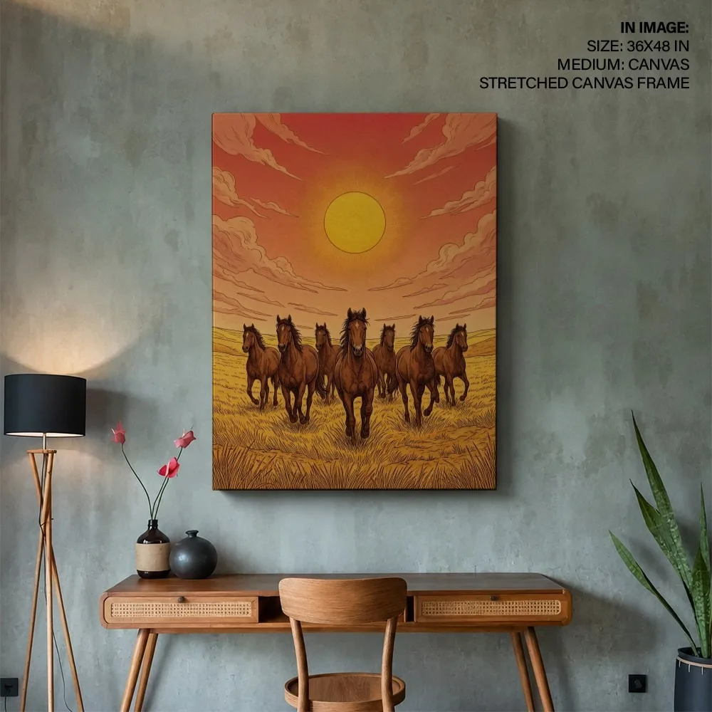 Vintage Seven Running Horses – Vastu Energy Wall Art, South, For Fame and Power