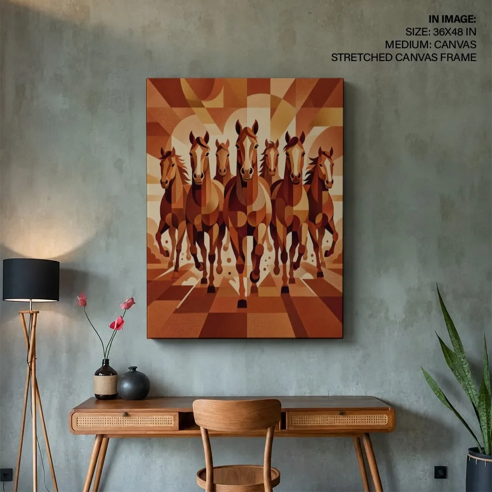 Art Deco Seven Galloping Horses – Vastu Energy Wall Decor, South, For Fame and Power