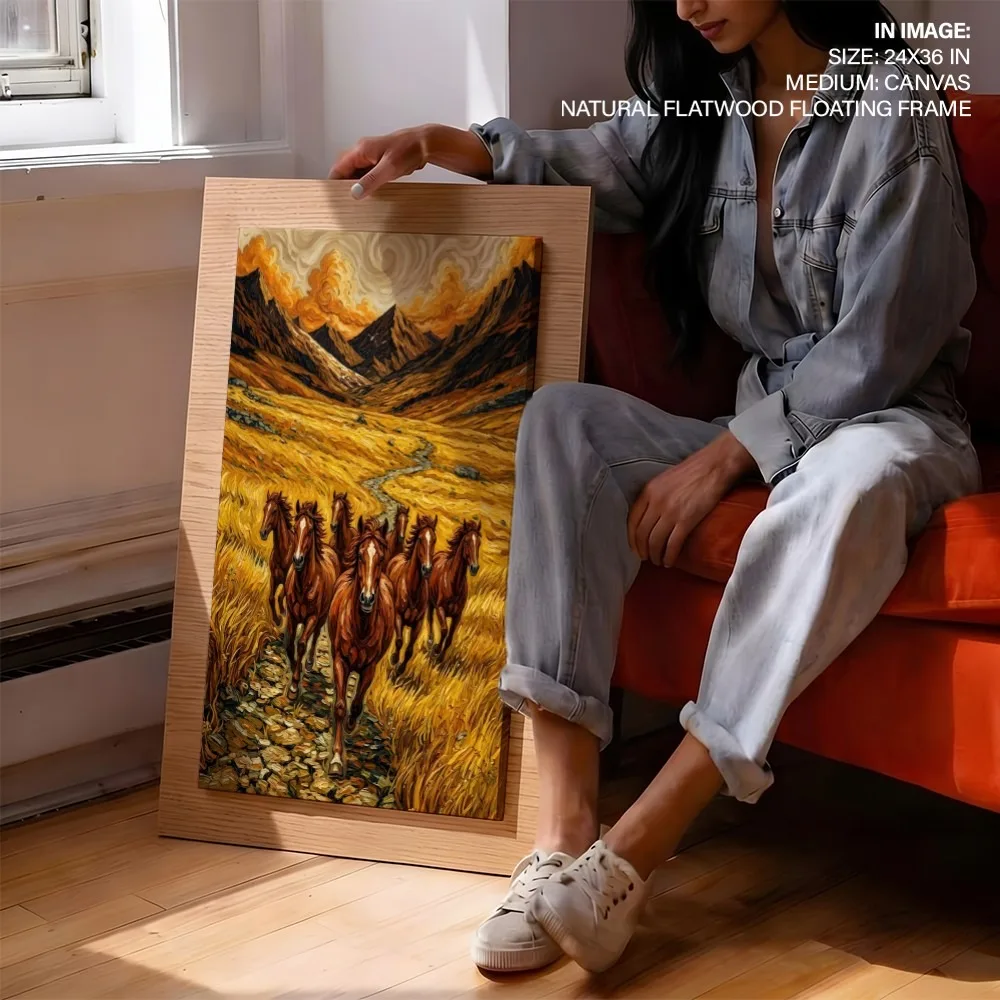 Famous Artists Seven Brown Horses – Vastu Energy Wall Decor, South, For Fame and Power