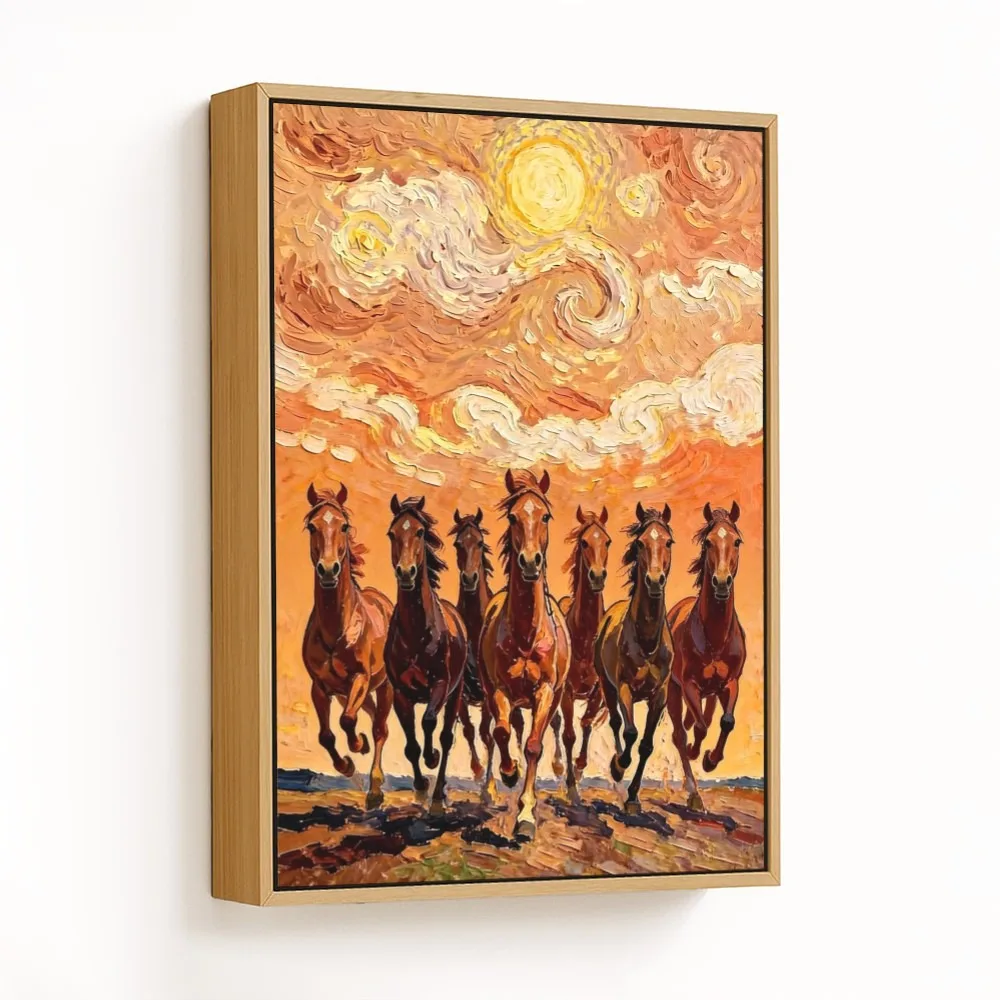 Famous Artists Seven Horses Swirling Sky – Vastu Energy Wall Art, South, For Fame and Power