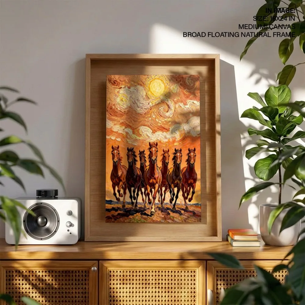 Famous Artists Seven Horses Swirling Sky – Vastu Energy Wall Art, South, For Fame and Power