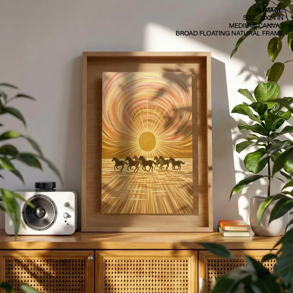 Art Deco Running Horses Sun – Vastu Home Decor, South, For Fame and Power