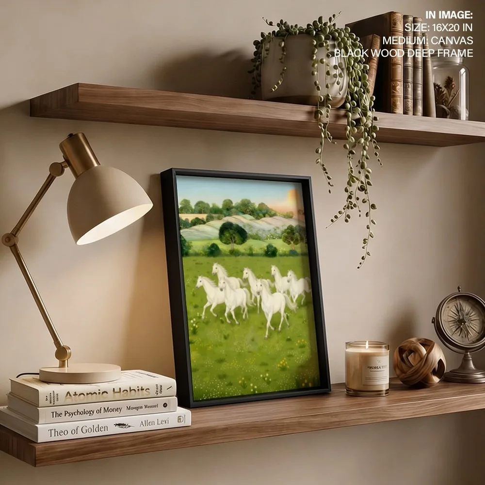 Romantic Seven White Horses Galloping – Vastu Energy Wall Decor, East, For Progress and Recognition