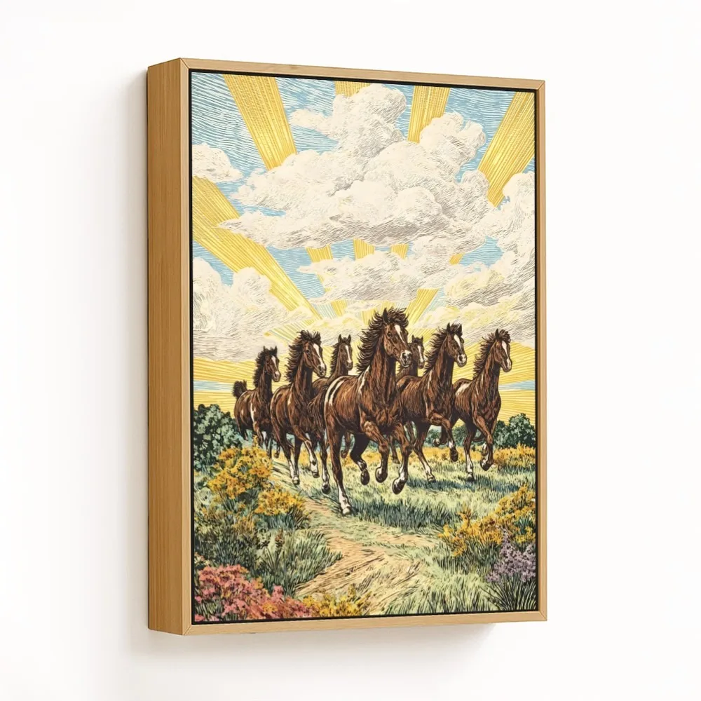 Vintage Running Horses – Vastu Energy Wall Art, East, For Progress and Recognition