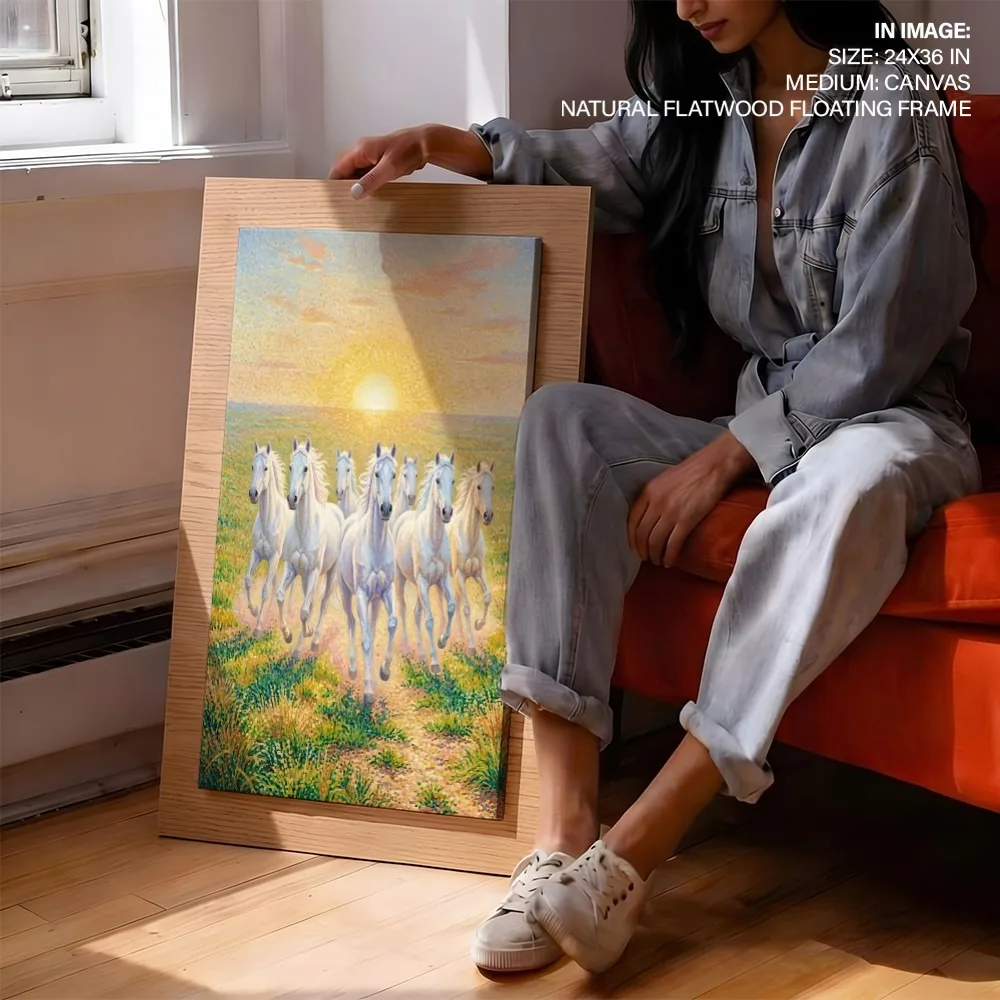 Impressionism Seven White Horses – Vastu Energy Home Decor, East, For Progress and Recognition