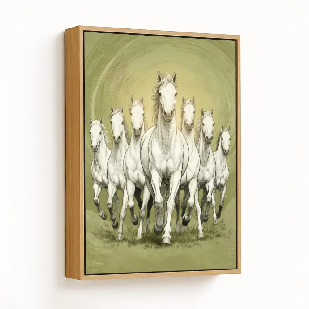 Contemporary Seven White Horses – Vastu Shastra Art, East, For Progress and Recognition