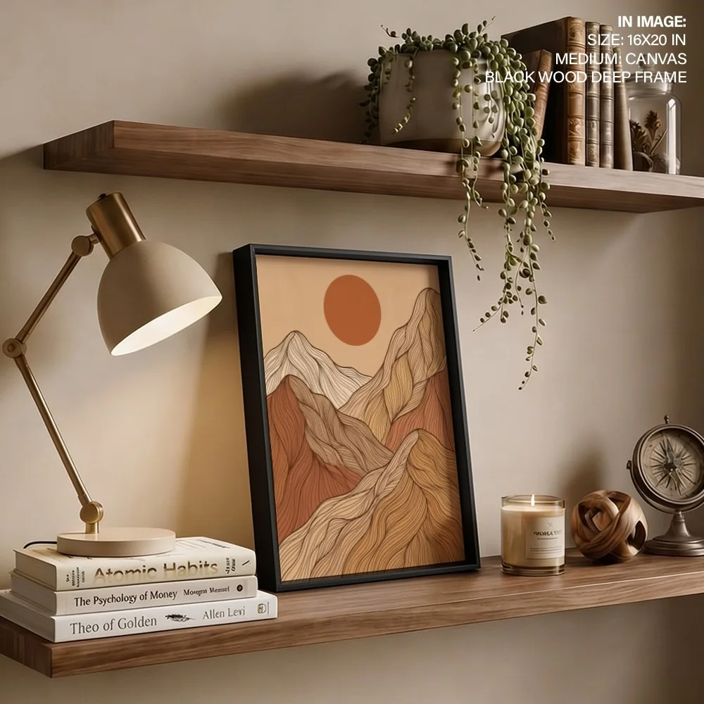 Bohemian Lined Mountains Sun – Vastu Energy Home Decor, Southwest, For Stability and Support