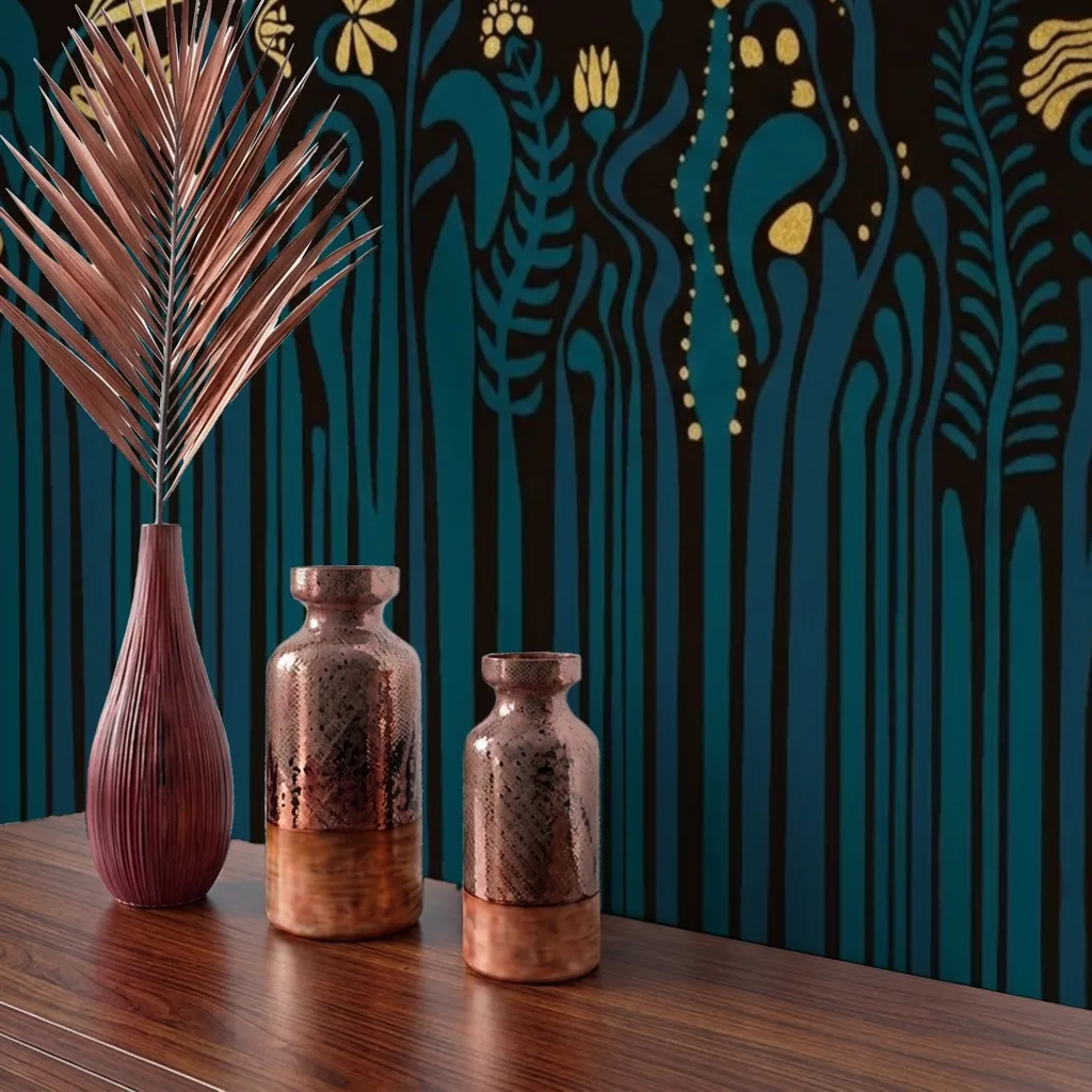Art Nouveau Gold Teal Flora