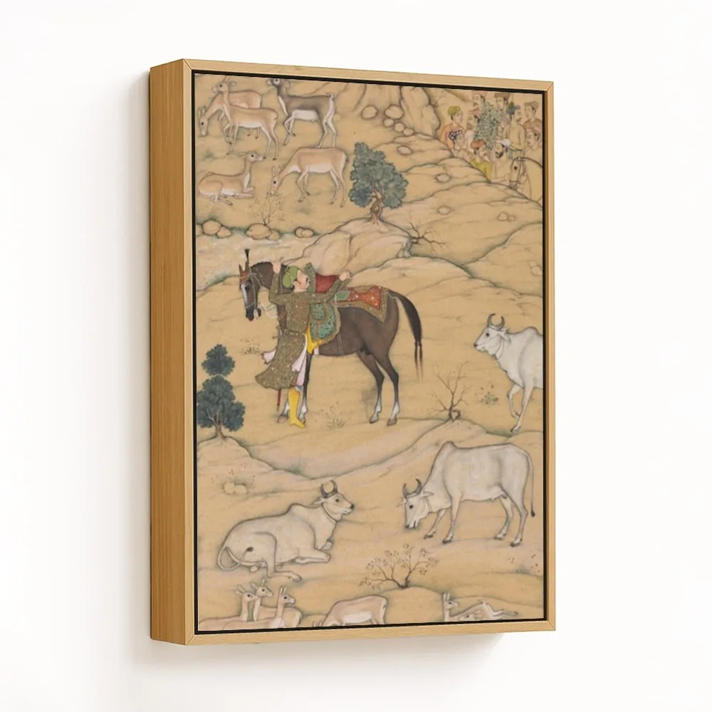 Akbar Mounting his Horse; page from the Chester Beatty Akbar Nama (History of Akbar) by Sur Das Gujarati (1605) – Wall Painting