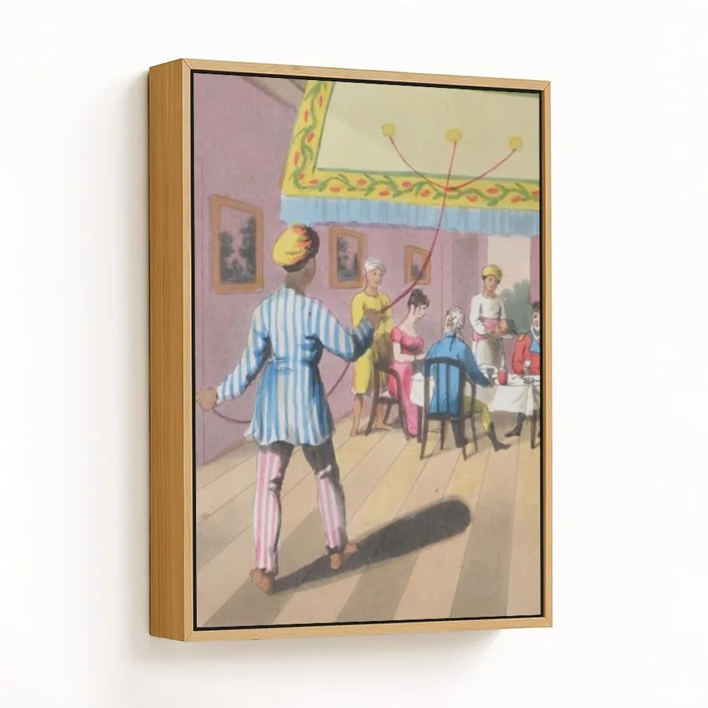 An English family at the table under a punkah, a fan, kept in motion by a Khelassy by Charles D'Oyly (1813) – Wall Art