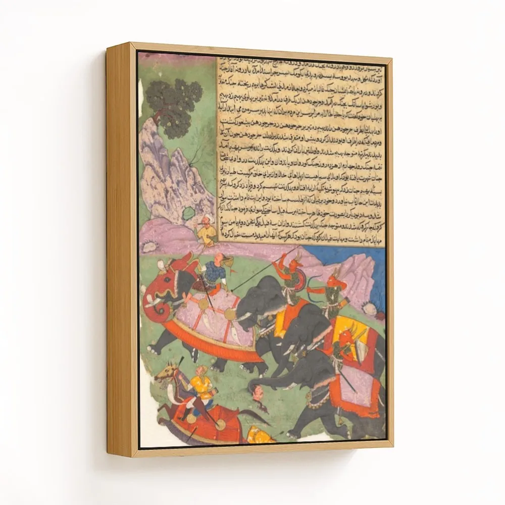 Ghatotkacha and three demons in his company chase Bhagadatta, from Bhishma-parva (volume six) of a R by Fazl (1616) – Wall Hanging