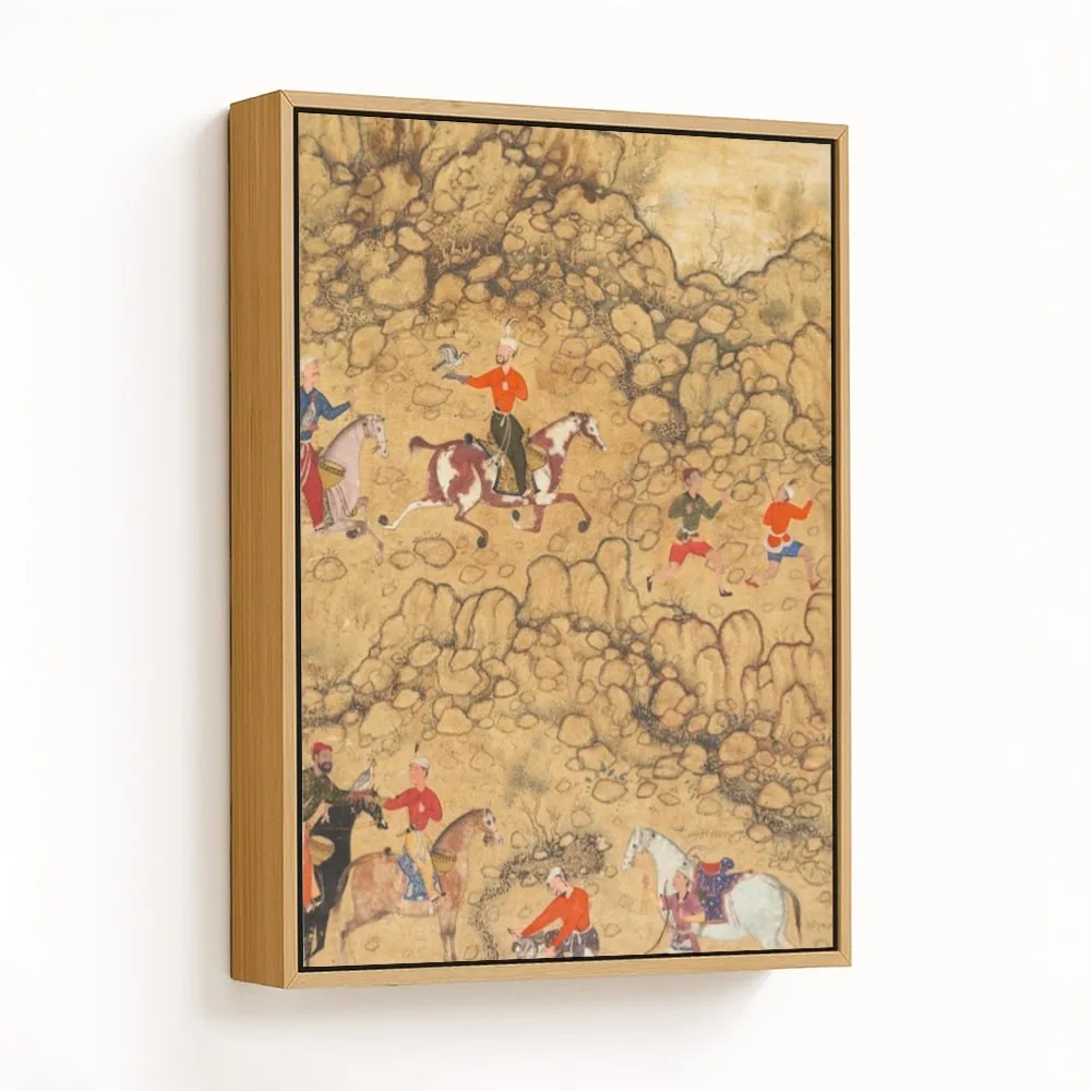 Hunting with falcons in a landscape; Verso Calligraphy of Chaghatai Turkish poems in praise of wine by Abd al-Samad (c1558-1700) – Home Decor