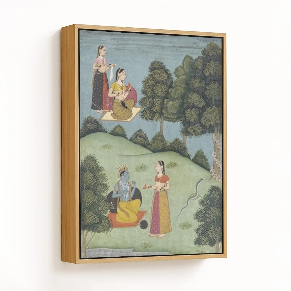Krishna talking with a confidante of Radha from the Rasikapriya by Nuruddin (1683) – Wall Painting
