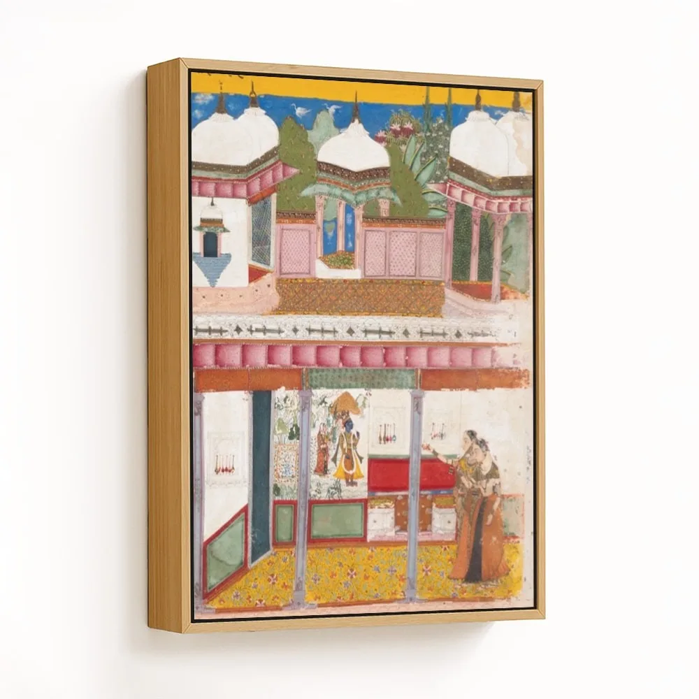 Radha and her Confidante Admiring Krishna Depicted in a Mural (Chitra Darshana), Folio from a Rasika by Unknown Artist (c1675) – Wall Decor
