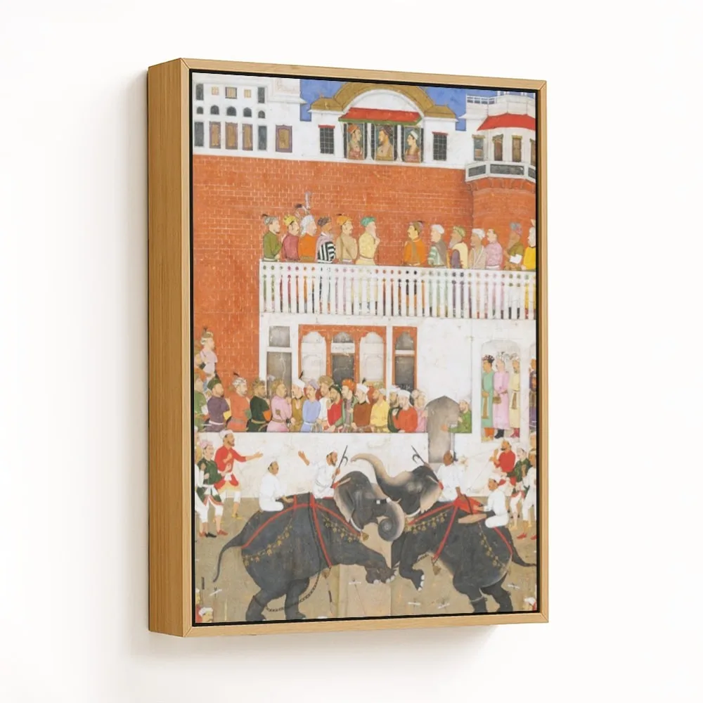 Shah Jahan Watching an Elephant Fight, Folio from a Padshahnama by Bulaqi (1639) – Home Decor