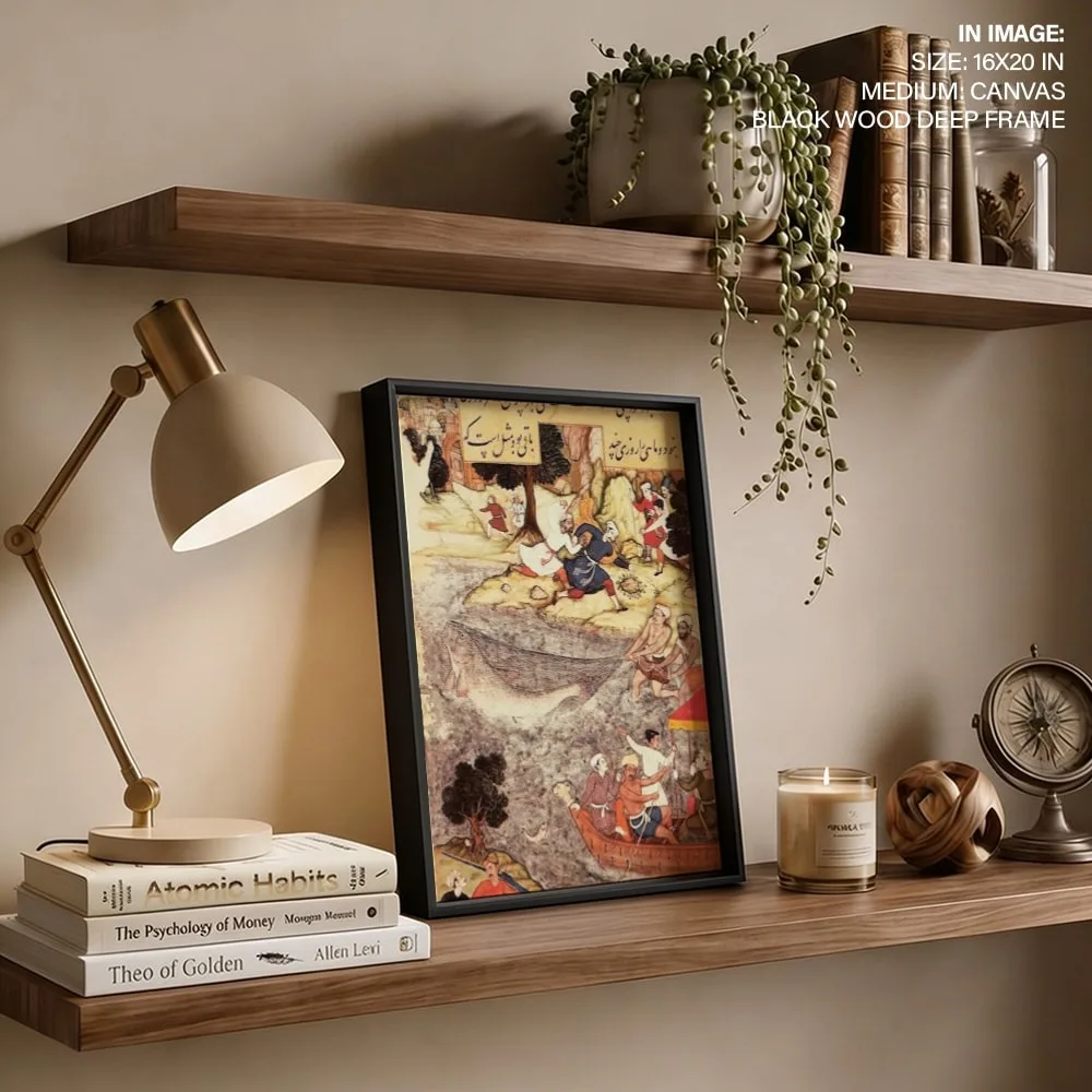 The Fisherman Unable to Hold the Giant Fish by Manohar Das (c1595) – Home Decor