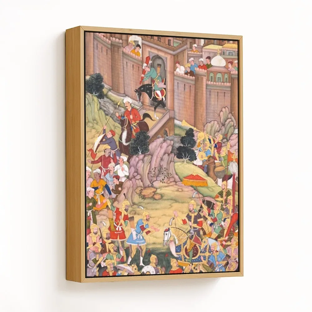 The siege of Arbela in the era of Hulagu Khan, page from a Chingiz-nama (Book of Chingiz Khan) of th by Basavana (c1596) – Wall Decor