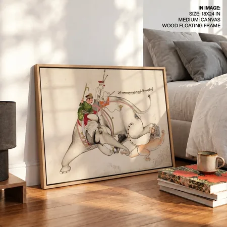 Elephant and Lion Fight by Unknown Artist – Wall Hanging